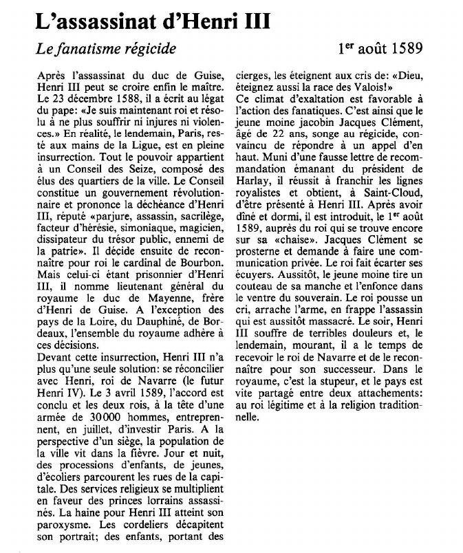 Prévisualisation du document L'assassinat d'Henri IIILe fanatisme régicide.