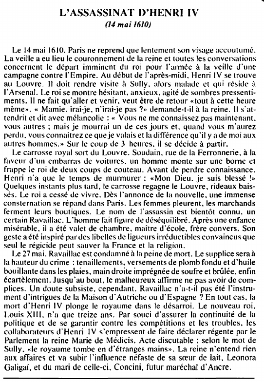 Prévisualisation du document L'ASSASSINAT D'HENRI IV(14 mai 1610) - HISTOIRE.