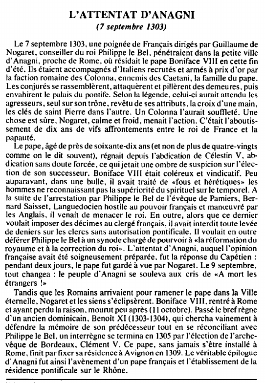 Prévisualisation du document L'ATTENTAT D'ANAGNI(7 septembre 1303) - HISTOIRE.