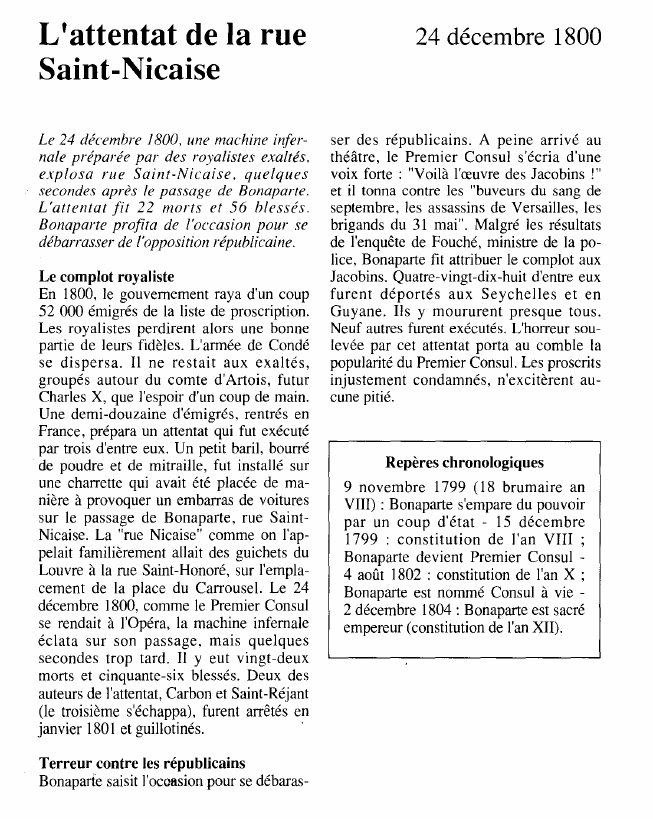Prévisualisation du document L'attentat de la rue	24 décembre 1800Saint-Nicaise.
