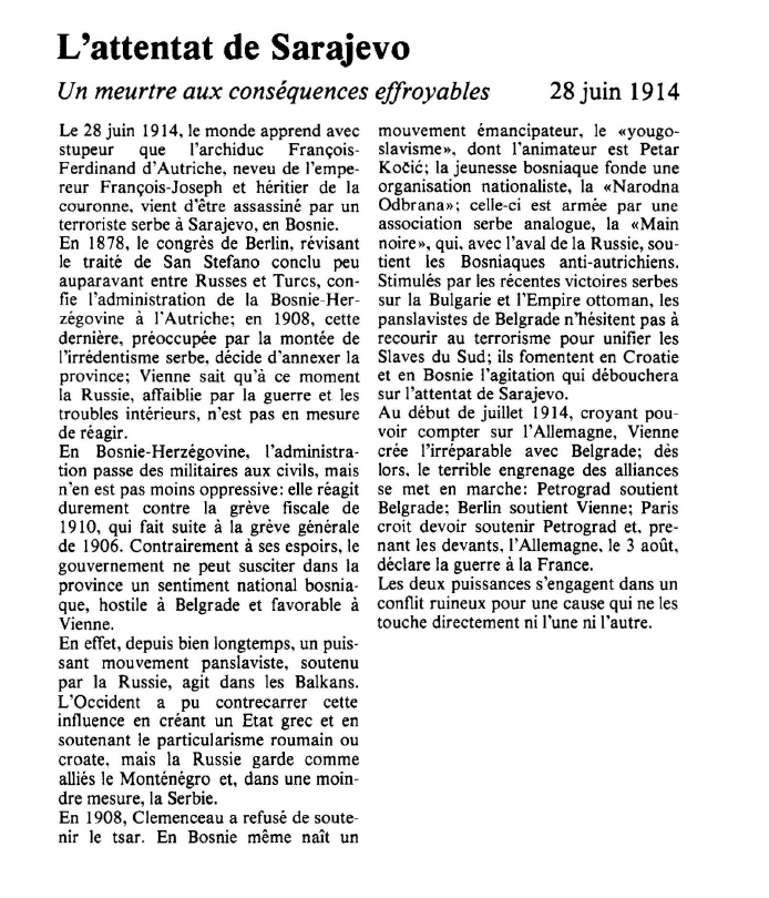 Prévisualisation du document L'attentat de SarajevoUn meurtre aux conséquences effroyables.