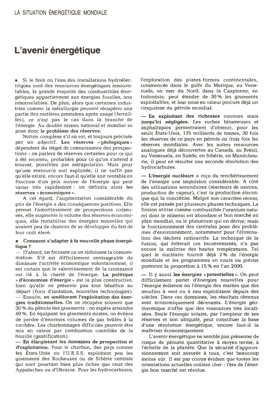 Prévisualisation du document L'avenir énergétique - LA SITUATION ÉNERGÉTIQUE MONDIALE (en 1980)