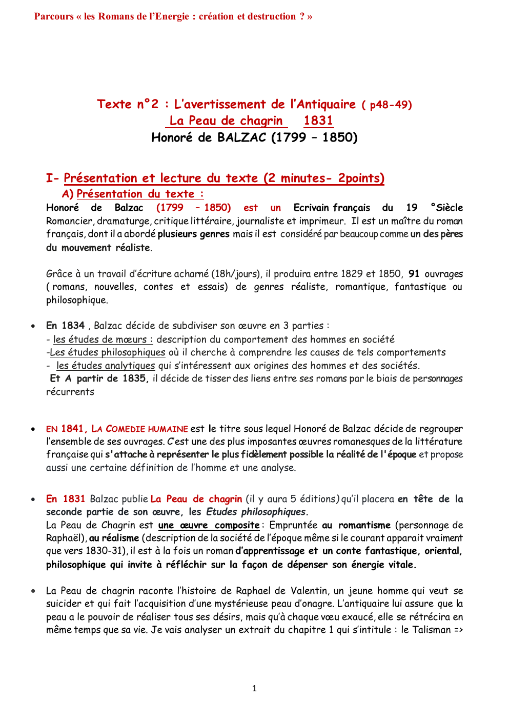 Prévisualisation du document L'avertissement de l'antiquaire analyse linéaire Peau de Chagrin Balzac