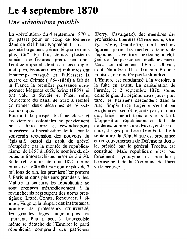 Prévisualisation du document Le 4 septembre 1870Une «révolution» paisible.