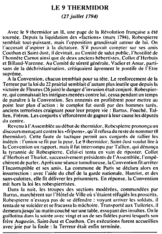 Prévisualisation du document LE 9 THERMIDOR(27 juillet 1794) - HISTOIRE.