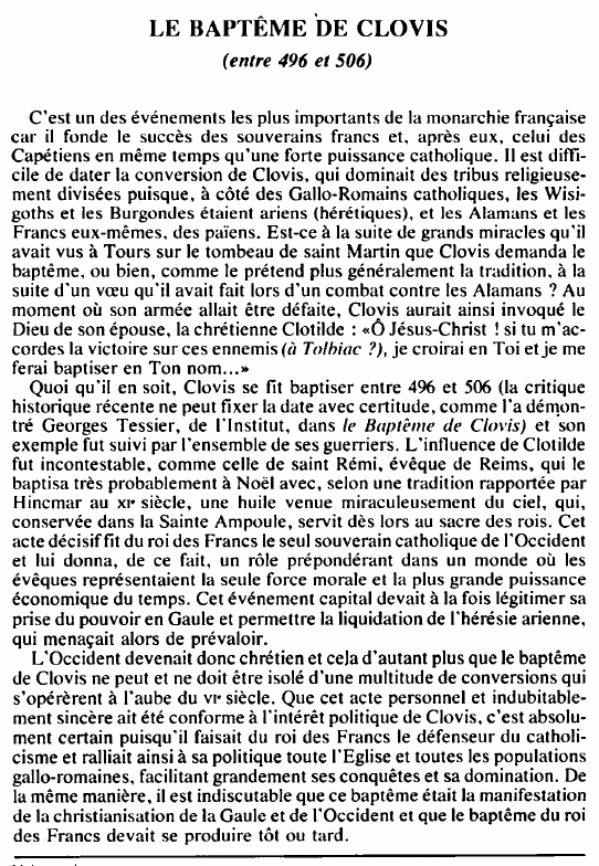 Prévisualisation du document LE BAPTÊME DE CLOVIS(entre 496 et 506) - HISTOIRE.