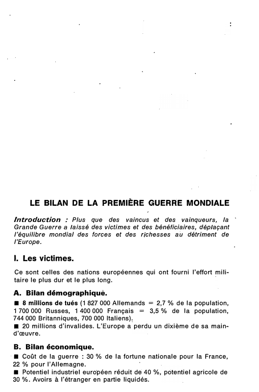 Prévisualisation du document LE BILAN DE LA PREMIÈRE GUERRE MONDIALE