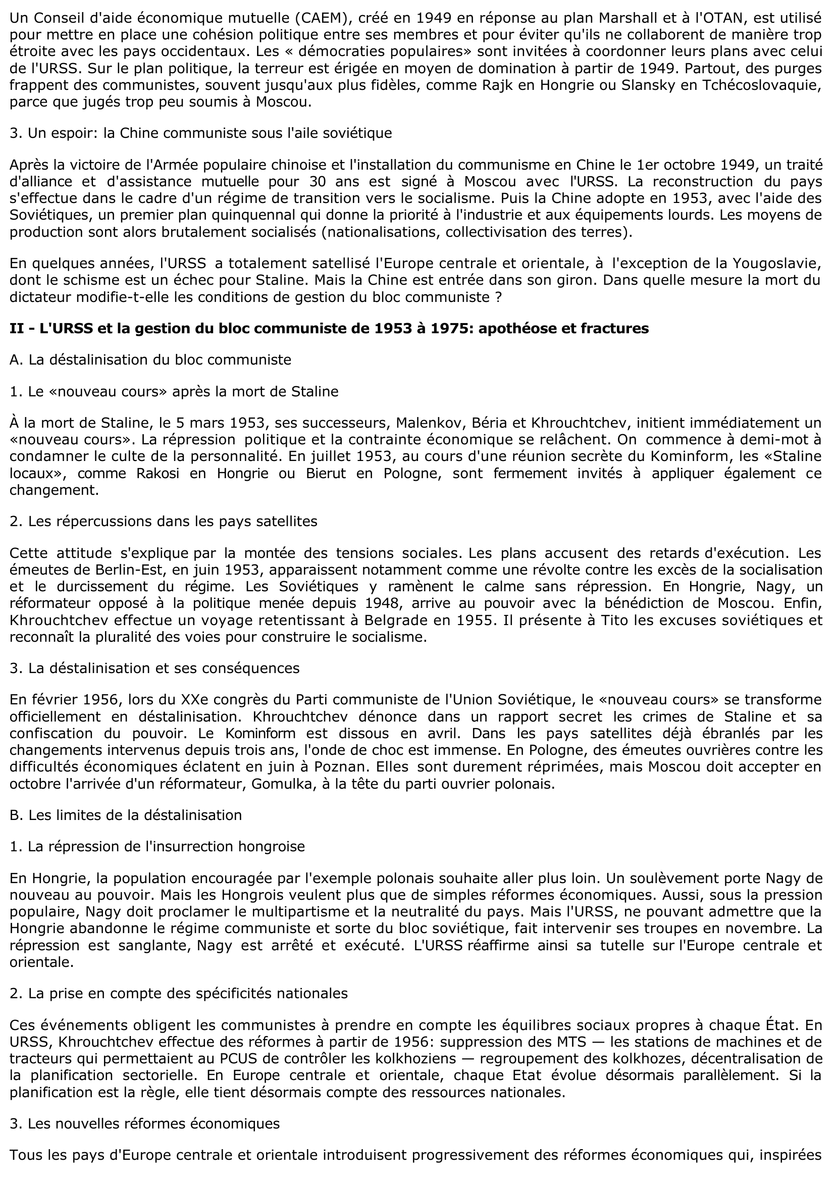 Prévisualisation du document Le bloc communiste des lendemains de la Seconde 

Guerre mondiale à 1991: formation, contestations et fractures, désintégration ?