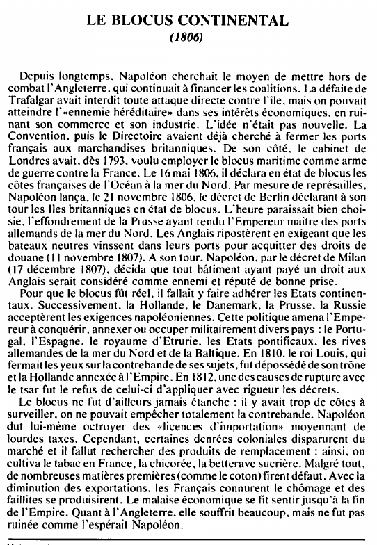 Prévisualisation du document LE BLOCUS CONTINENTAL(1806) - HISTOIRE.