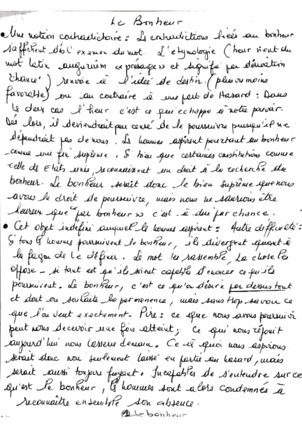 Prévisualisation du document Le bonheur (cours manuscrit)
