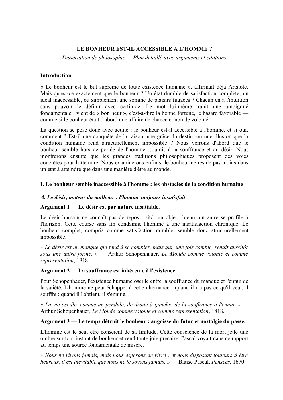 Prévisualisation du document LE BONHEUR EST-IL ACCESSIBLE À L'HOMME ?