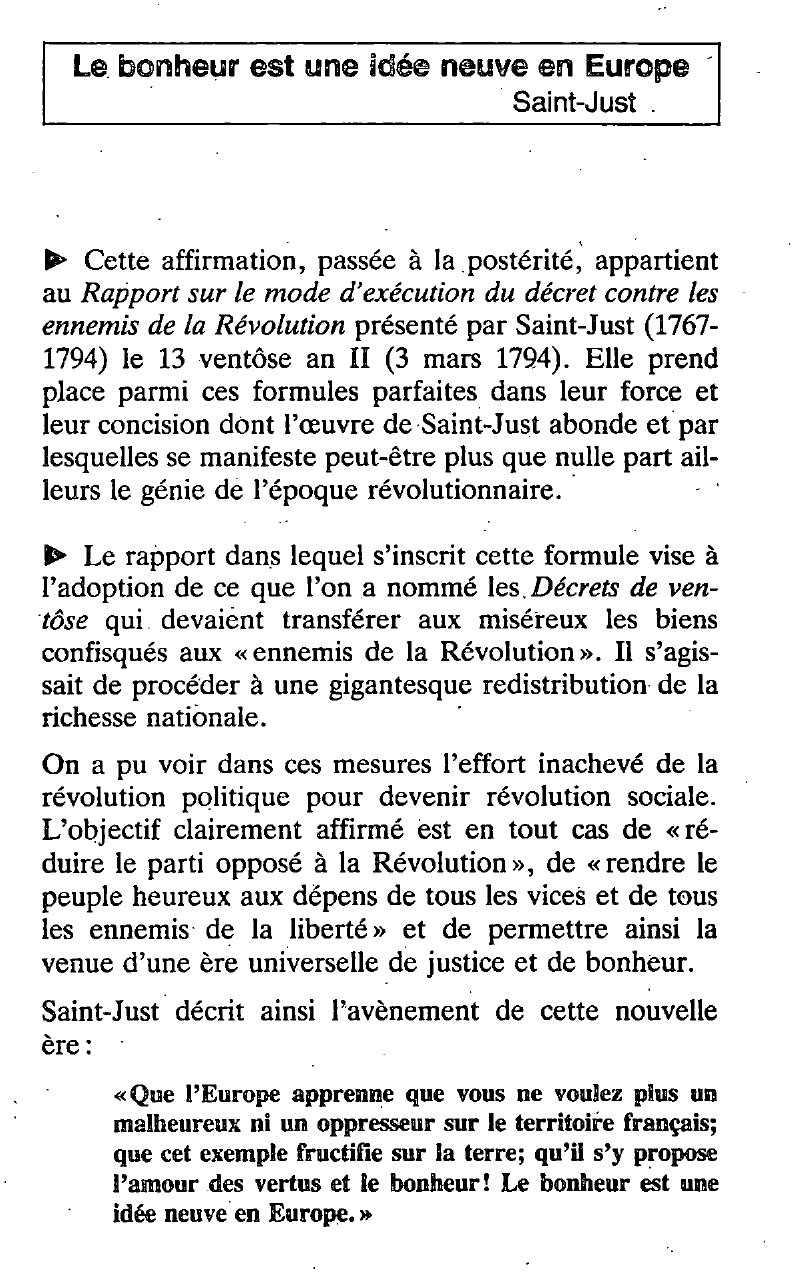 Prévisualisation du document « Le bonheur est une idée neuve en Europe. » Louis Antoine de Saint-Just