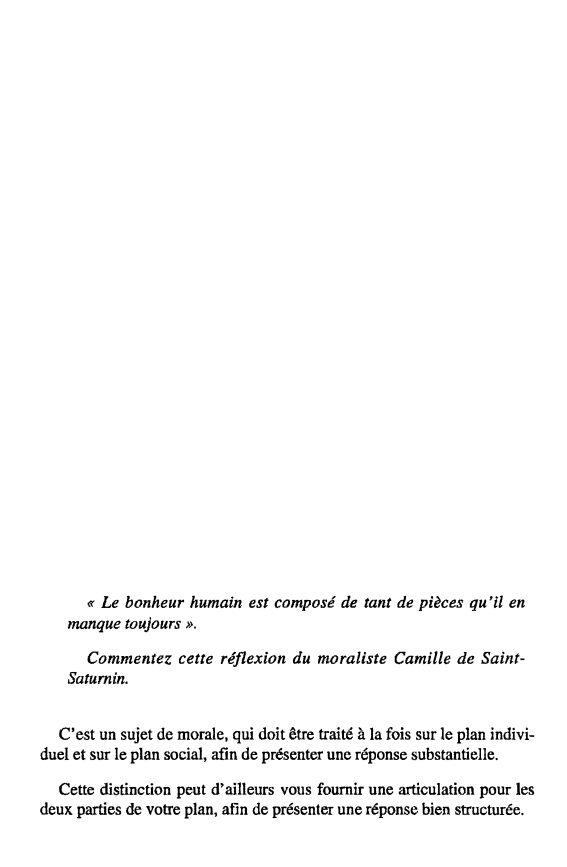 Prévisualisation du document « Le bonheur humain est composé de tant de pièces qu'il en
manque toujours ».
Commentez cette réflexion du moraliste...