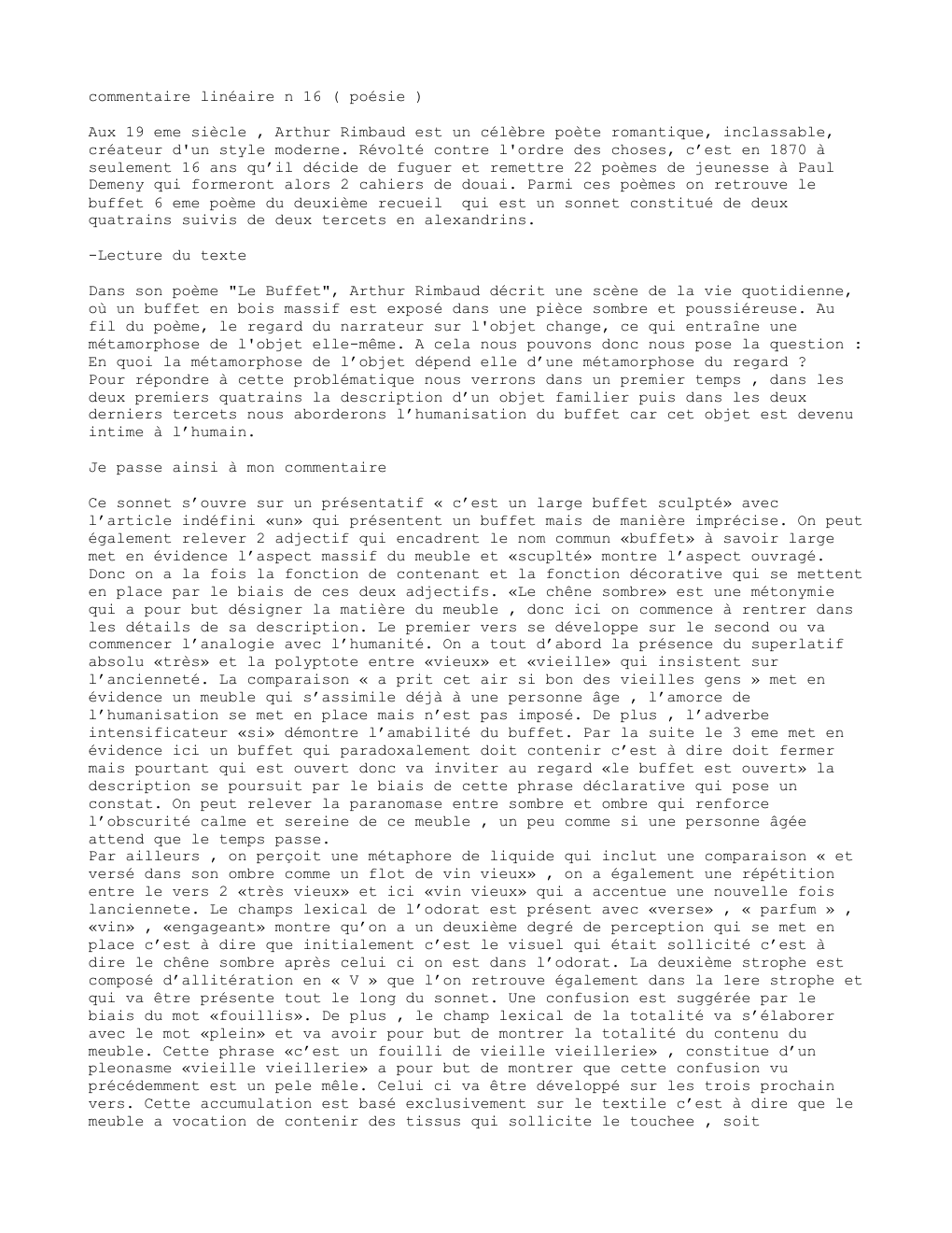 Prévisualisation du document Le buffet commentaire linéaire Arthur Rimbaud