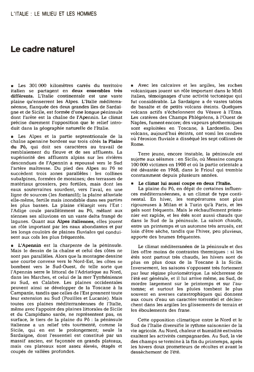 Prévisualisation du document Le cadre naturel - Italie (en 1980)