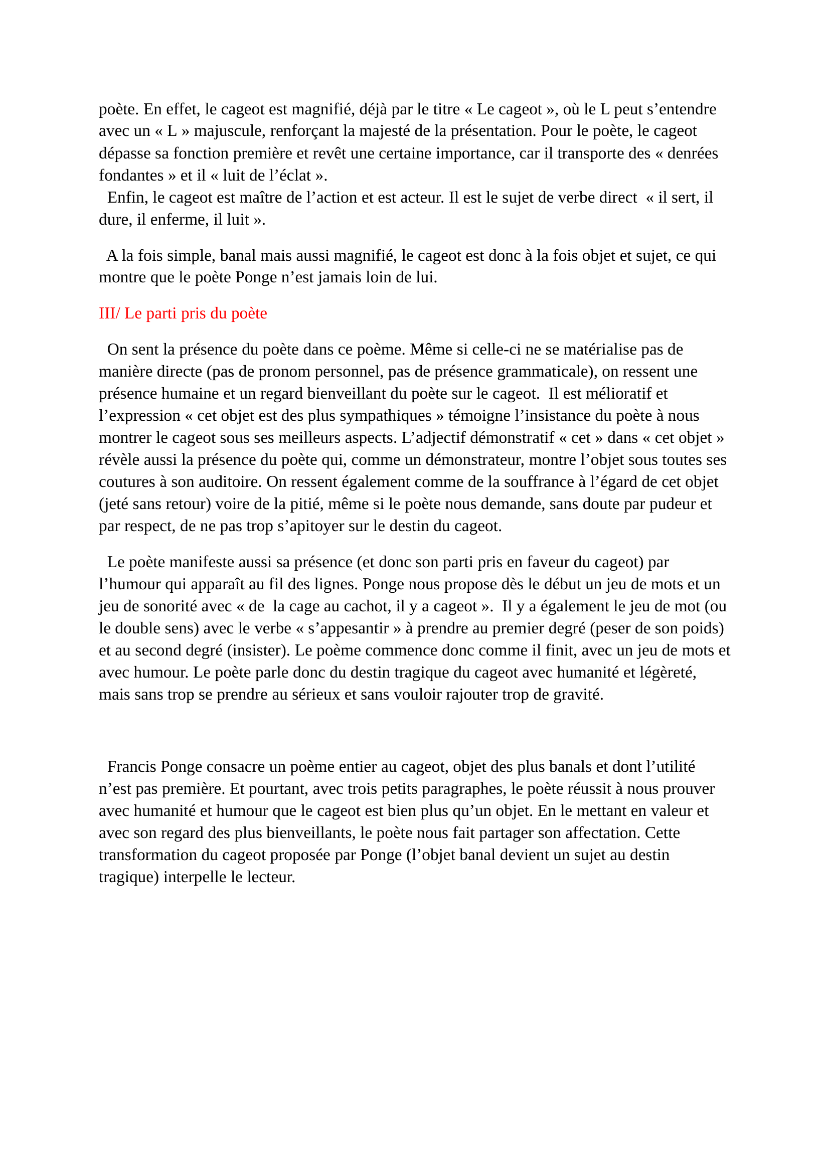 Prévisualisation du document Le cageot, Francis Ponge commentaire composé