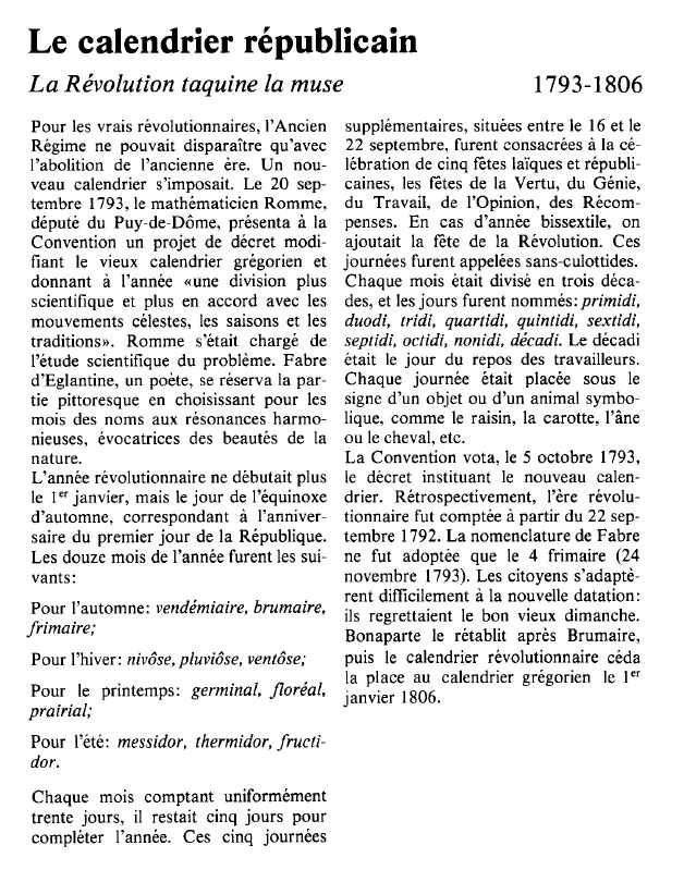 Prévisualisation du document Le calendrier républicainLa Révolution taquine la muse.