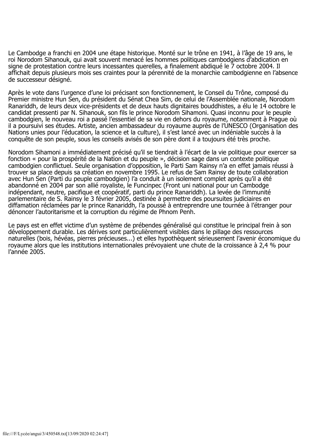 Prévisualisation du document Le Cambodge a franchi en 2004 une étape historique. Monté sur le trône en 1941, à l’âge de 19 ans,...