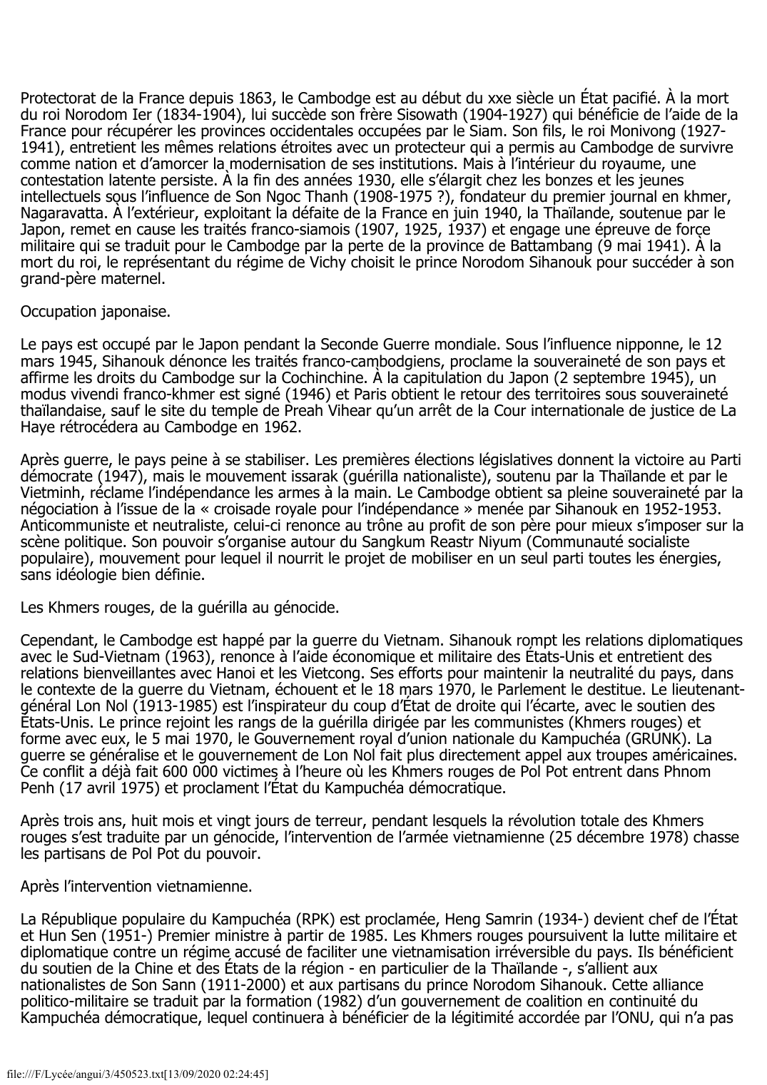 Prévisualisation du document LE CAMBODGE AU XXe SIÈCLE