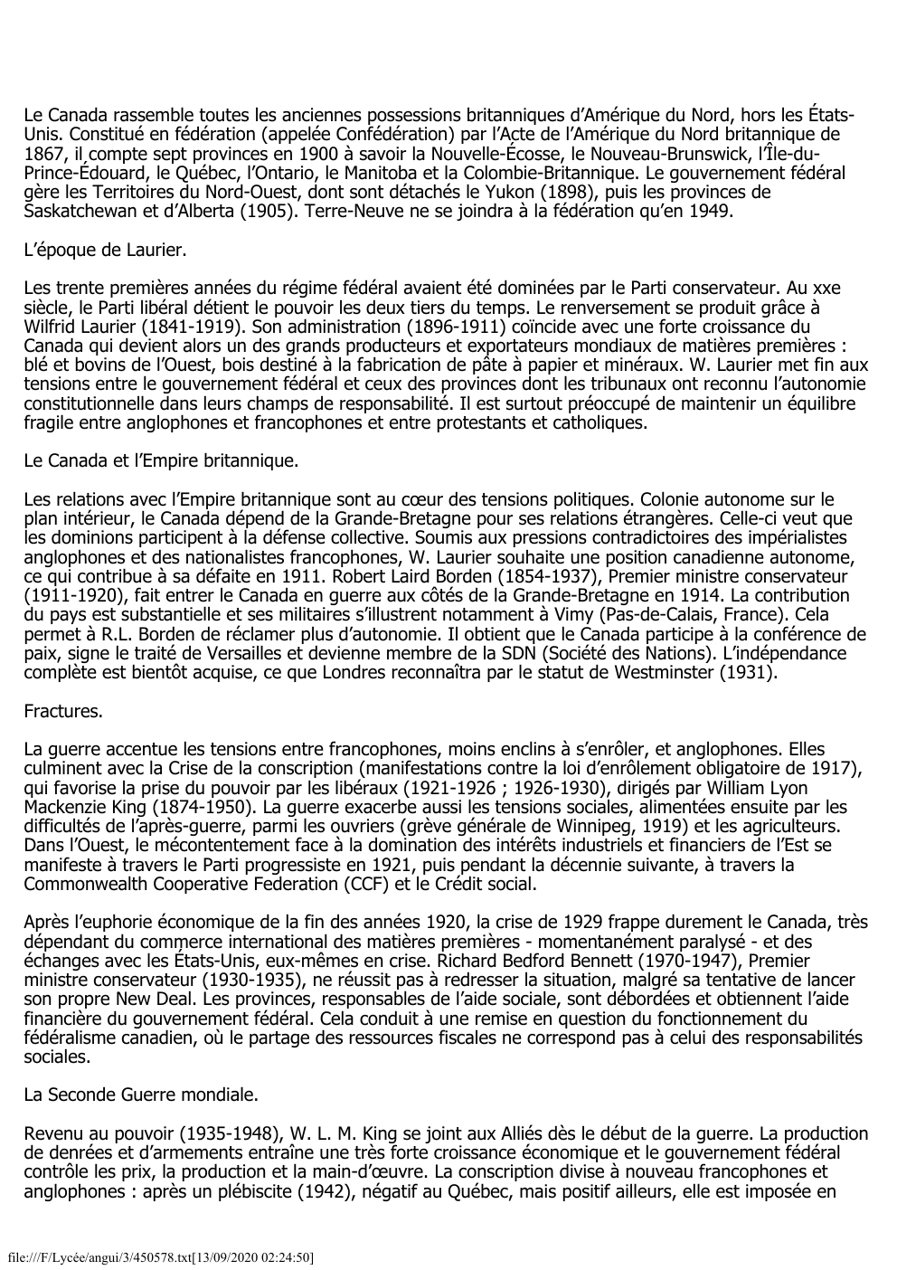 Prévisualisation du document Le Canada rassemble toutes les anciennes possessions britanniques d’Amérique du Nord, hors les ÉtatsUnis. Constitué en fédération (appelée Confédération) par...