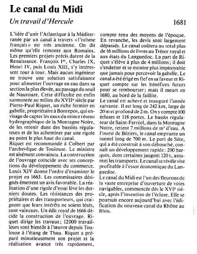 Prévisualisation du document Le canal du MidiUn travail d'Hercule.
