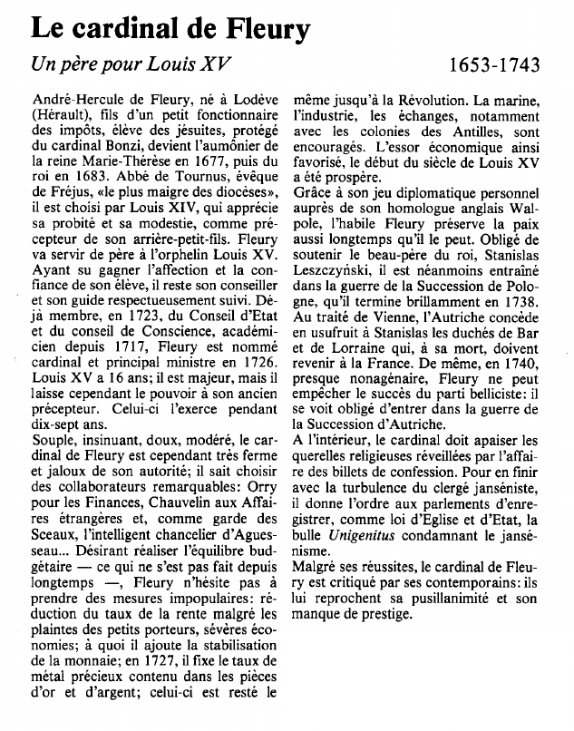 Prévisualisation du document Le cardinal de FleuryUn père pour Louis XV.