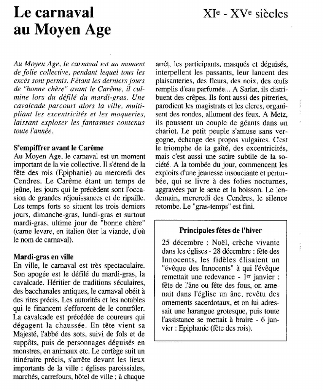 Prévisualisation du document Le carnaval	XIe - XVe sièclesau Moyen Age.