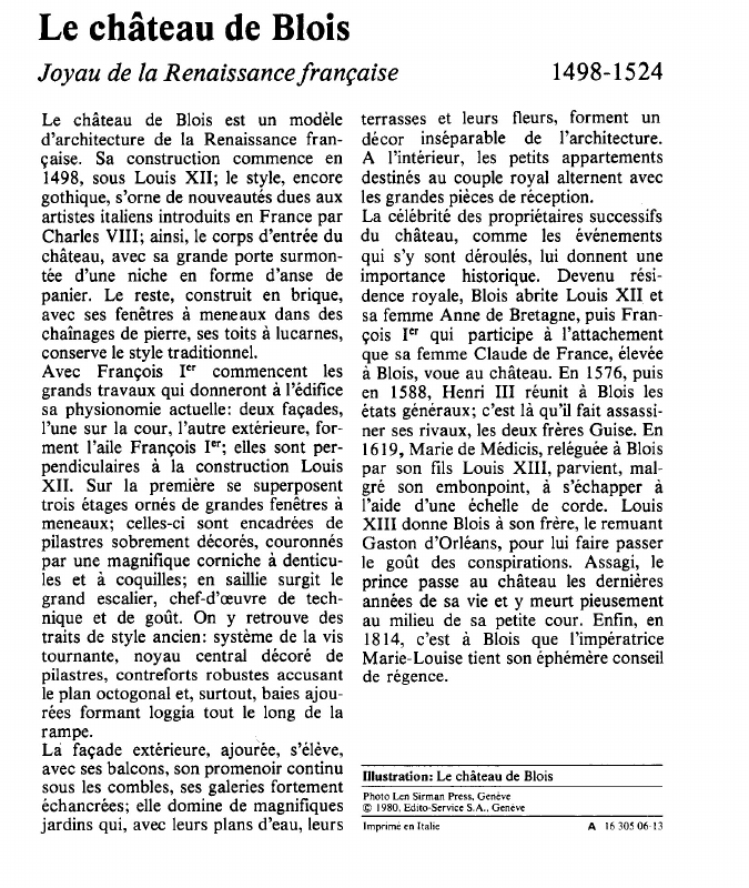 Prévisualisation du document Le château de BloisJoyau de la Renaissance française.
