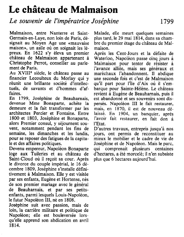 Prévisualisation du document Le château de MalmaisonLe souvenir de l'impératrice Joséphine.