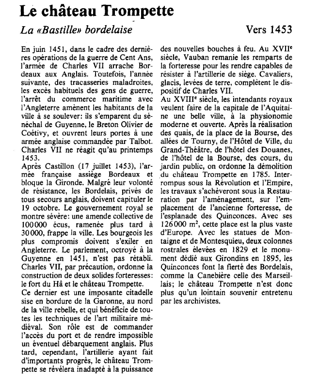Prévisualisation du document Le château TrompetteLa «Bastille» bordelaise.