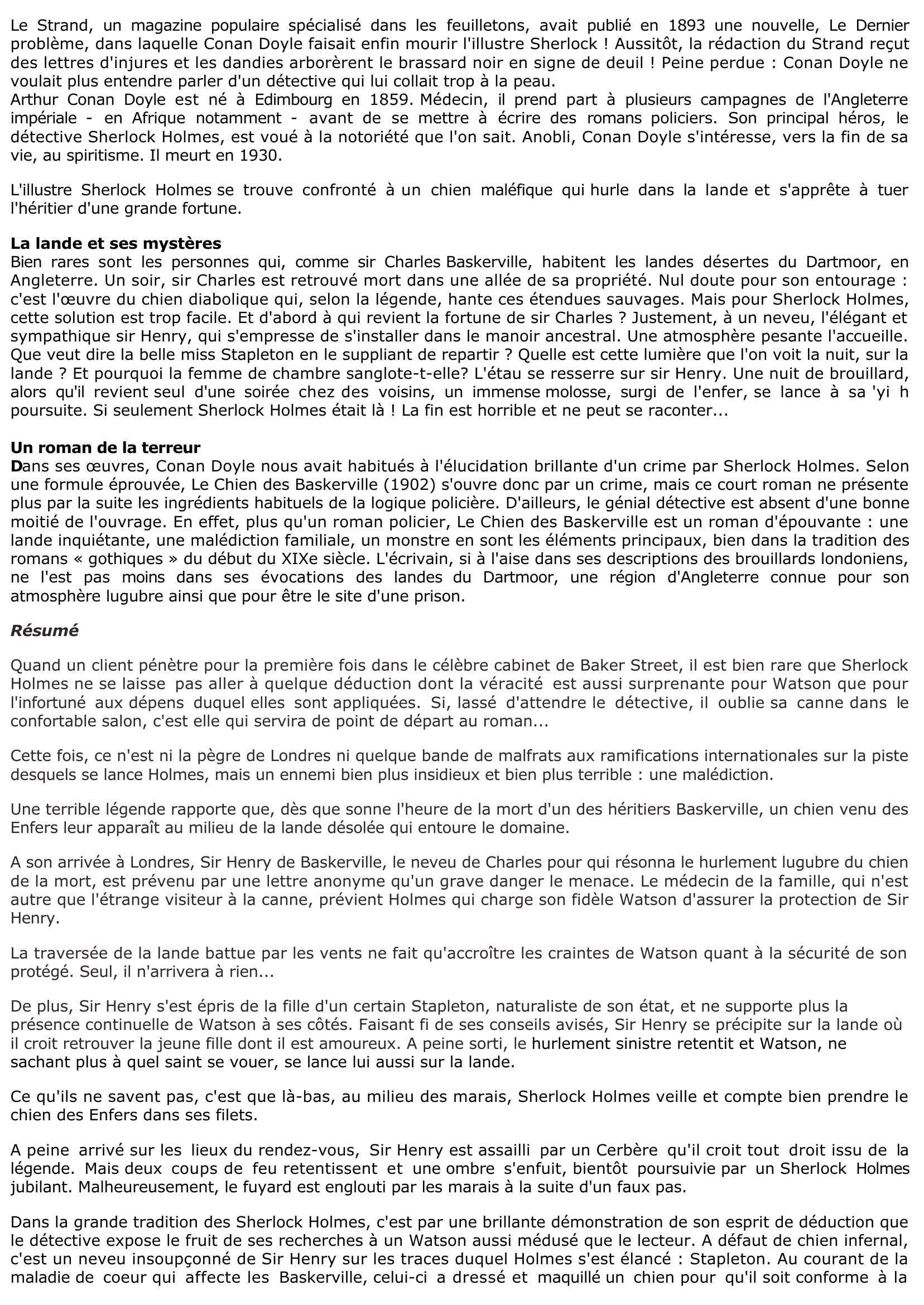 Prévisualisation du document Le Chien des Baskerville de Sir Arthur Conan DOYLE (Résumé & Analyse)