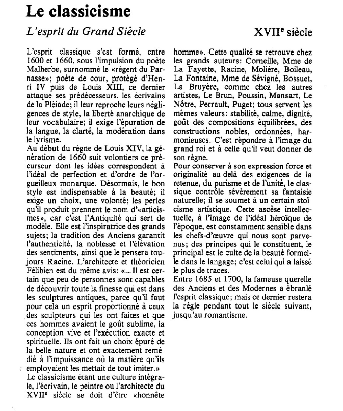 Prévisualisation du document Le classicisme;L'esprit du Grand Siècle.