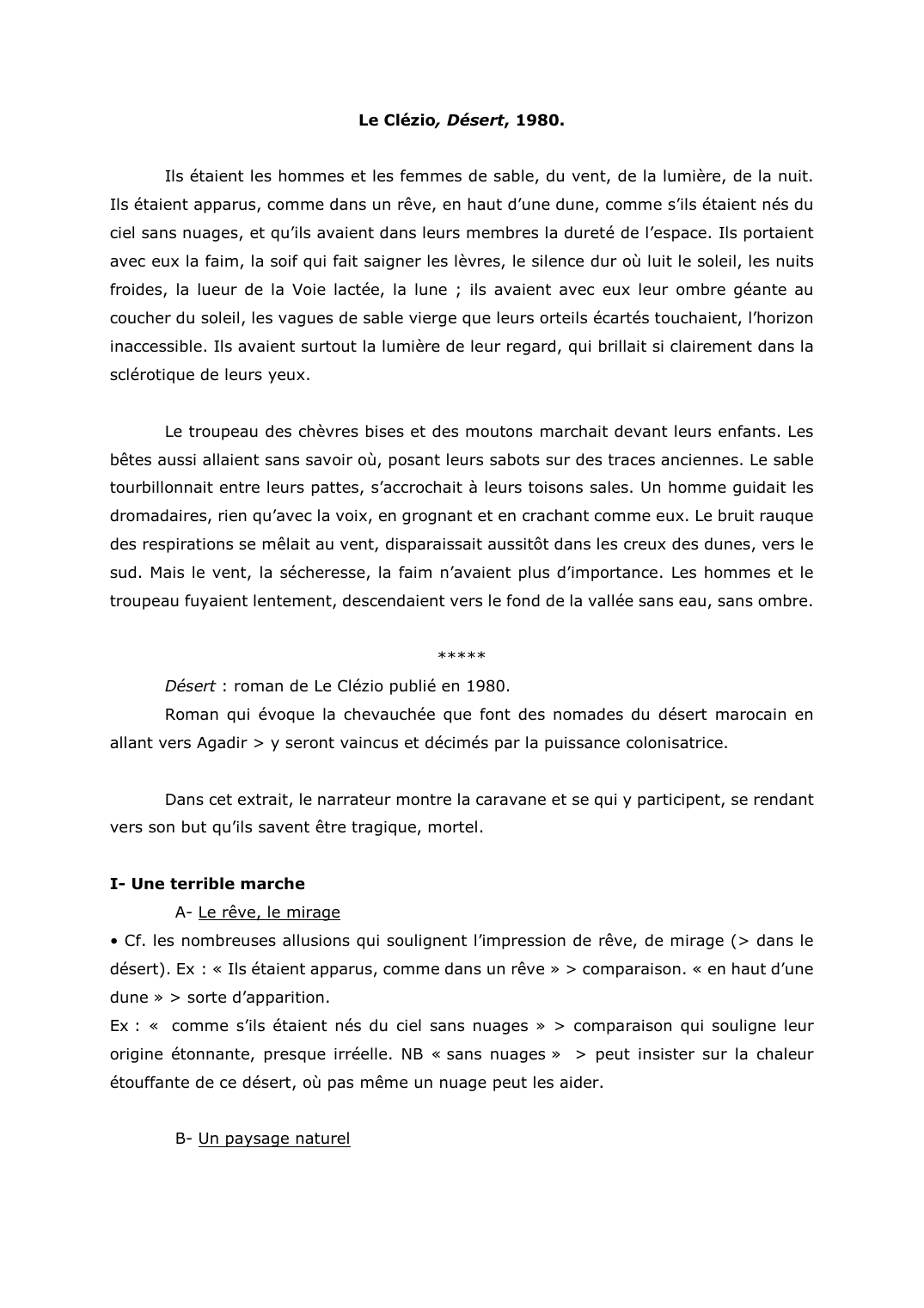 Prévisualisation du document Le Clézio, Désert, 1980. Commentaire