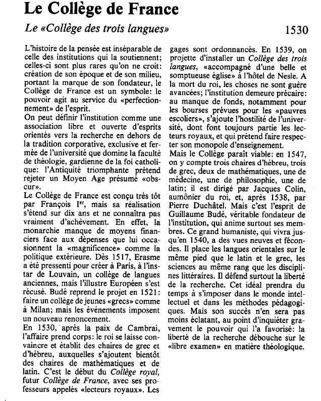 Prévisualisation du document Le Collège de FranceLe «Collège des trois langues».