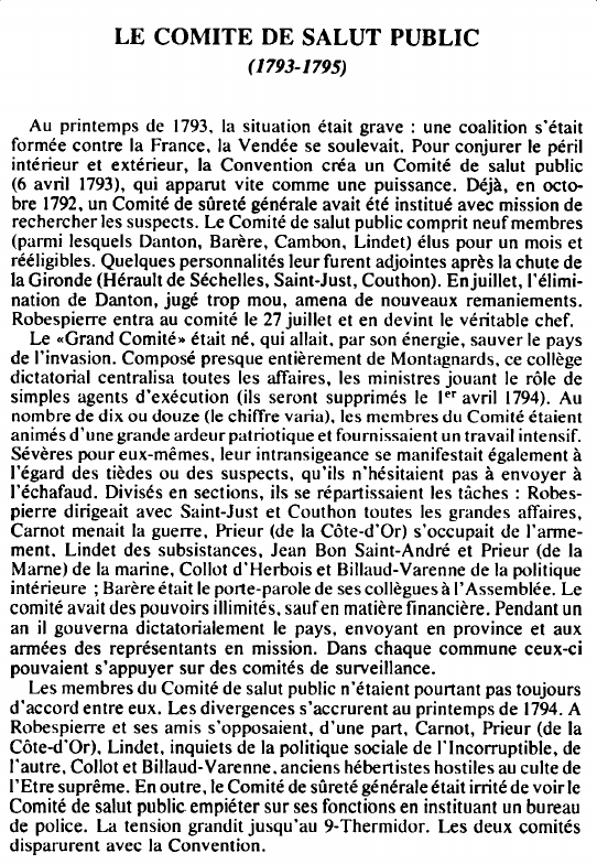 Prévisualisation du document LE COMITE DE SALUT PUBLIC( 1793- 1795) - HISTOIRE.