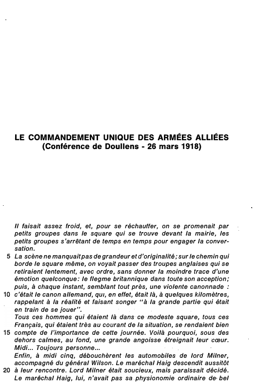 Prévisualisation du document LE COMMANDEMENT UNIQUE DES ARMÉES ALLIÉES (Conférence de Doullens - 26 mars 1918)