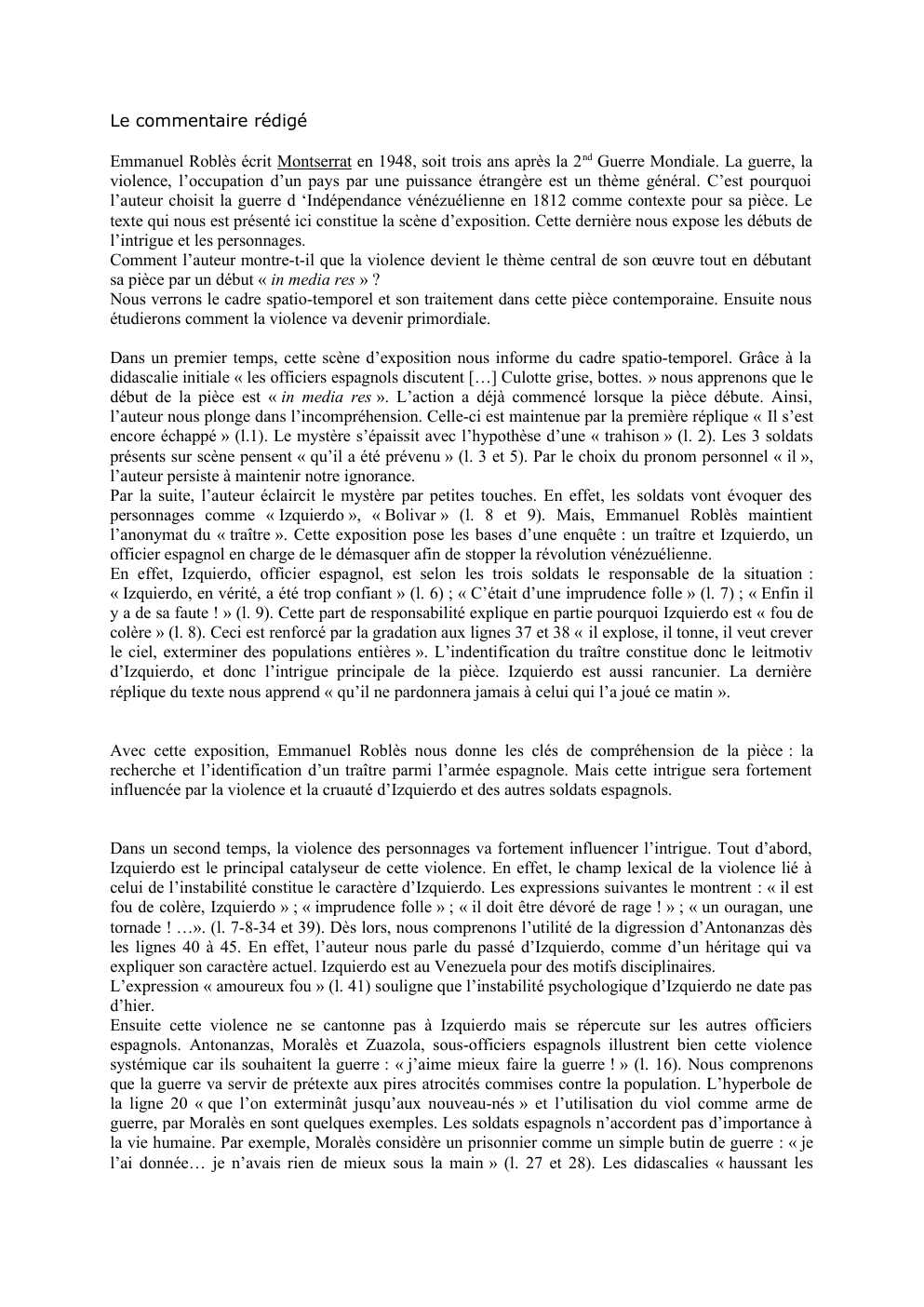 Prévisualisation du document Le commentaire rédigé Emmanuel Roblès  Montserra - scène d'exposition