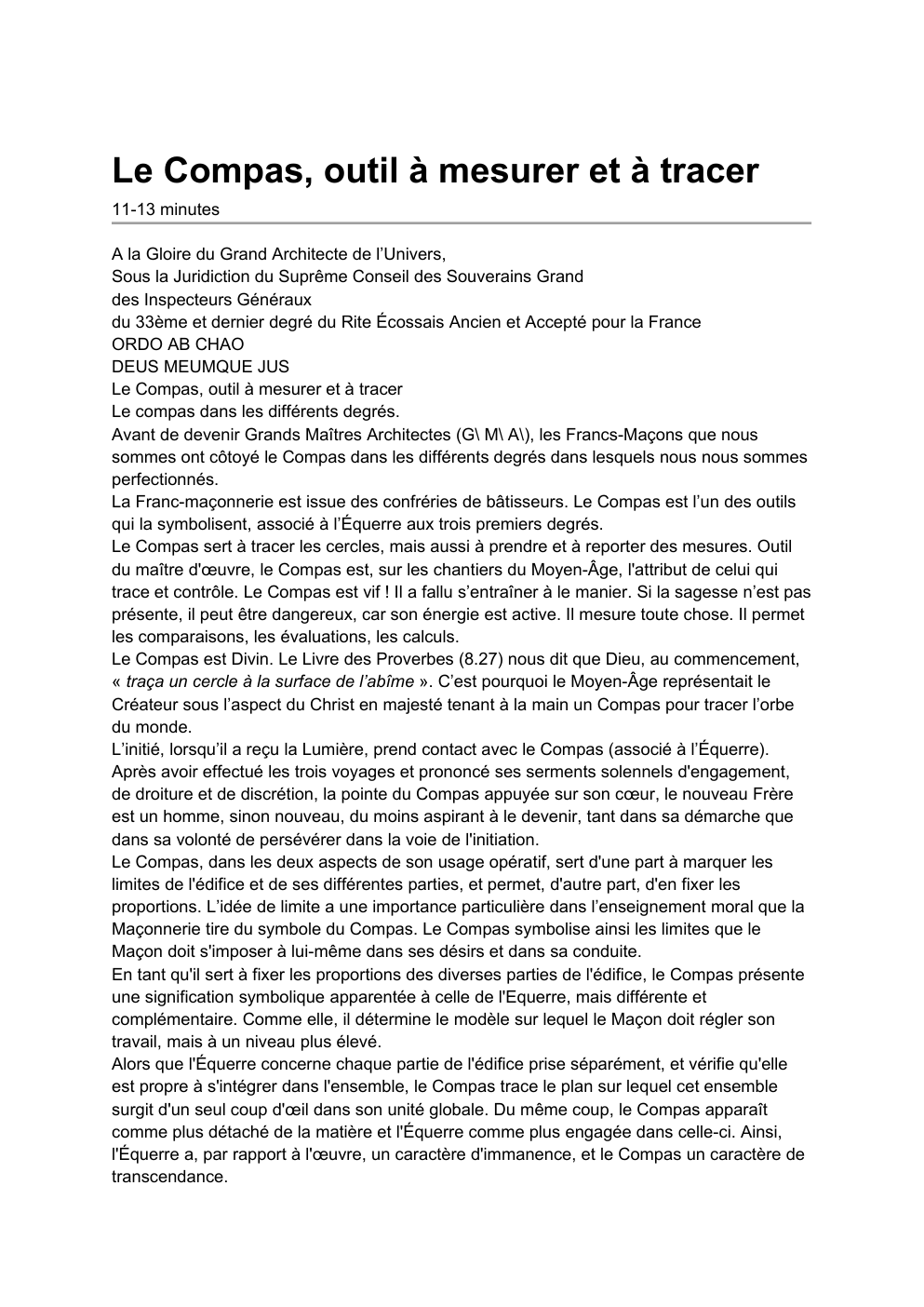 Prévisualisation du document Le compas, outil à mesurer et à tracer