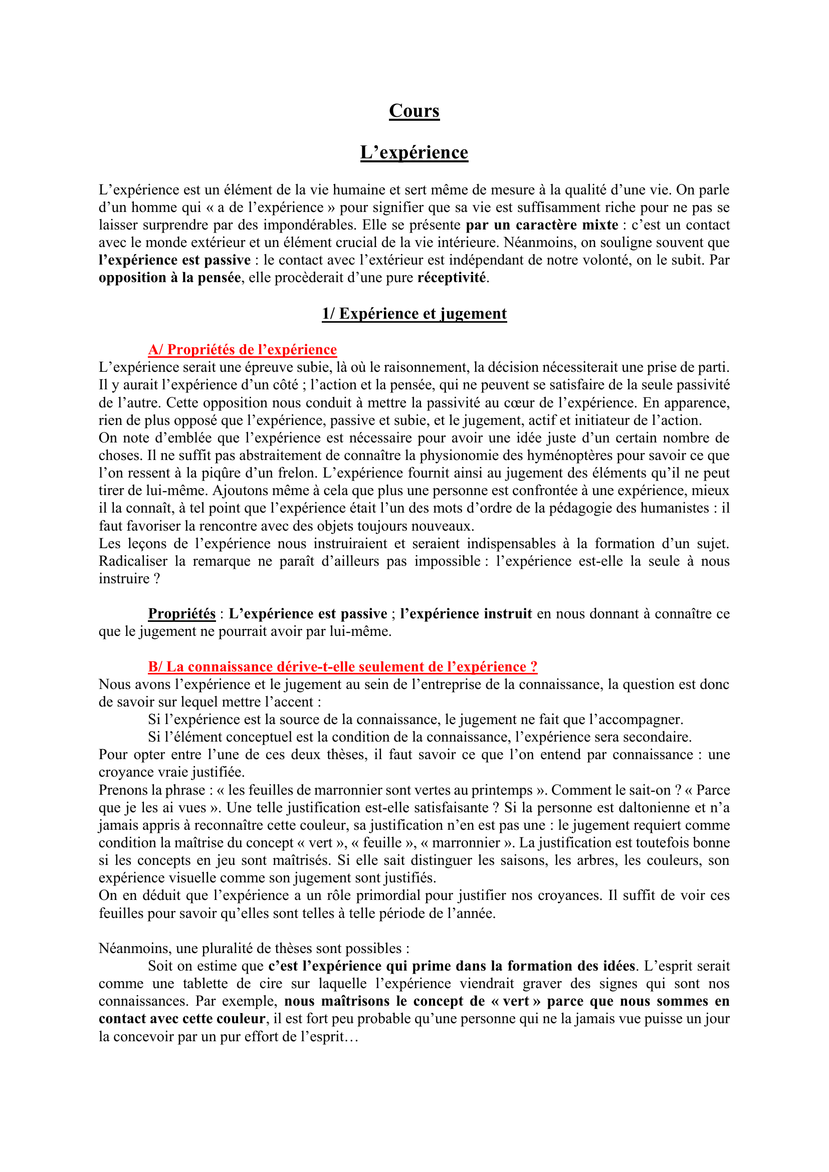 Prévisualisation du document Le concept d'EXPERIENCE en philosophie.