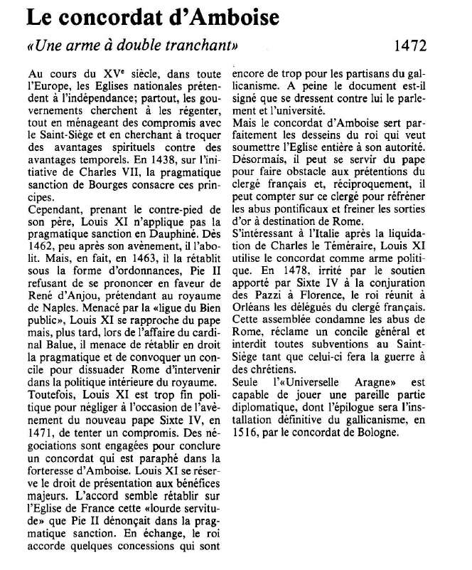 Prévisualisation du document Le concordat d'Amboise«Une arme à double tranchant».