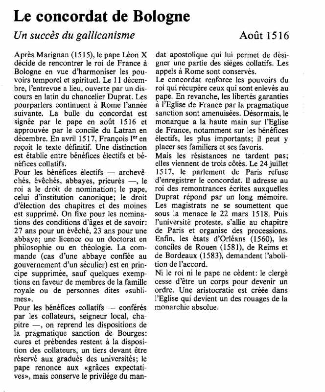 Prévisualisation du document Le concordat de BologneUn succès du gallicanisme.