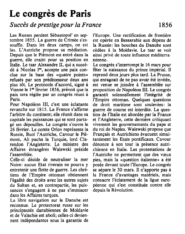 Prévisualisation du document Le congrès de ParisSuccès de prestige pour la France.