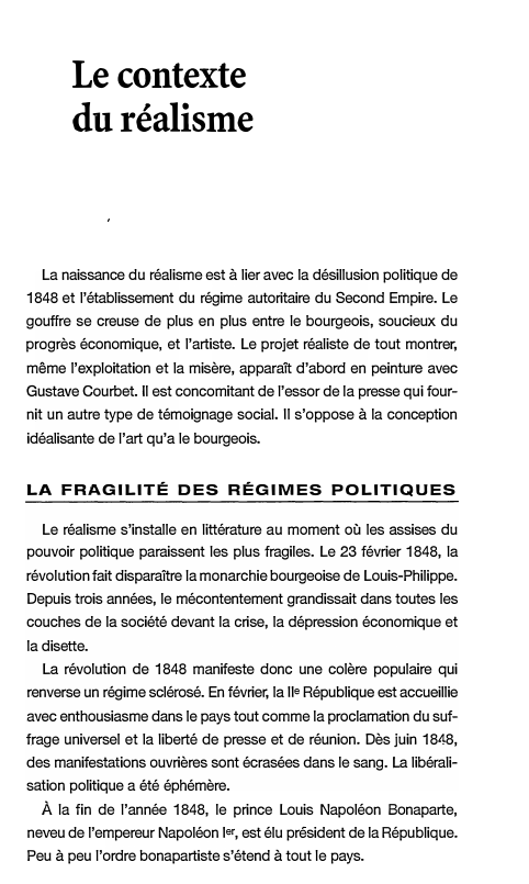 Prévisualisation du document Le contexte
du réalisme

La naissance du réalisme est à lier avec la désillusion politique de
1848 et l'établissement du...