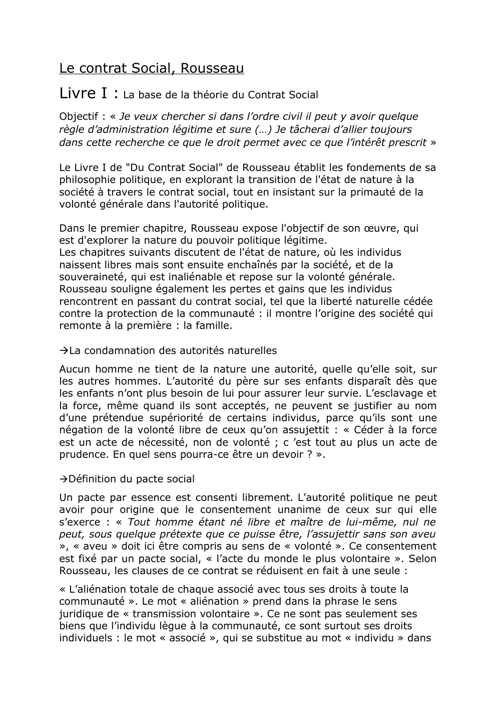 Prévisualisation du document Le contrat Social, Rousseau  Livre I : La base de la théorie du Contrat Social
