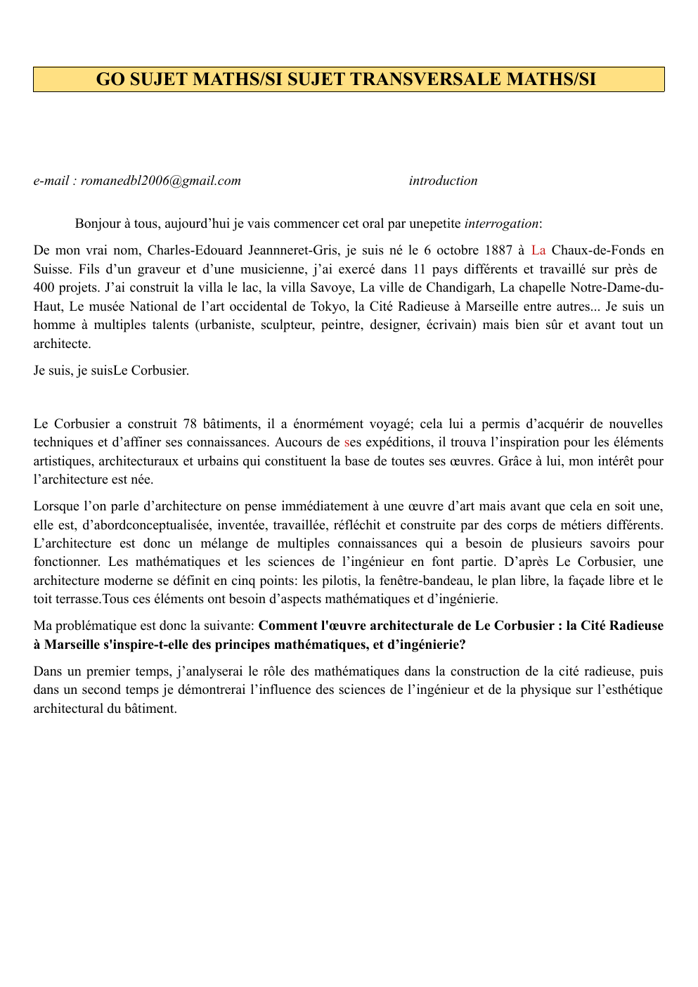 Prévisualisation du document Le corbusier - GO SUJET MATHS/SI SUJET TRANSVERSALE MATHS/SI