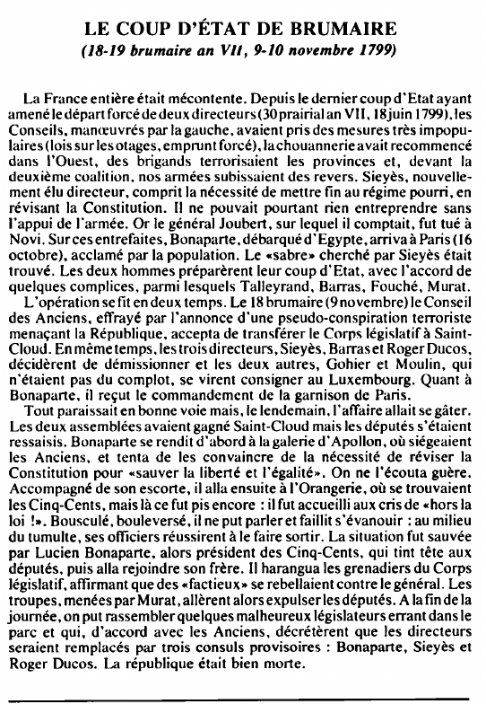 Prévisualisation du document LE COUP D'ÉTAT DE BRUMAIRE(18-19 brumaire an VII, 9-10 novembre 1799) - HISTOIRE.