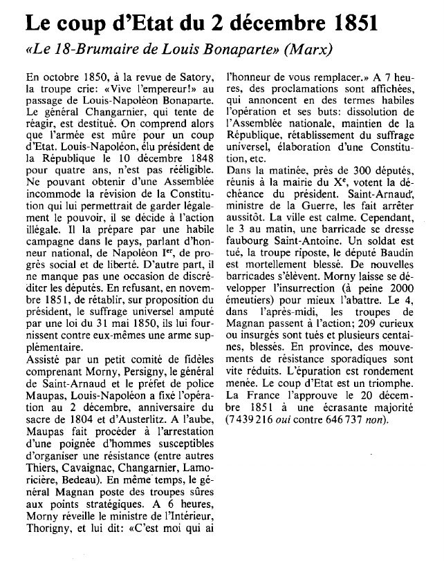 Prévisualisation du document Le coup d'Etat du 2 décembre 1851«Le 18-Brumaire de Louis Bonaparte».