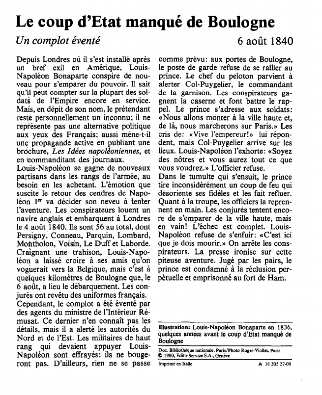 Prévisualisation du document Le coup d'Etat manqué de BoulogneUn complot éventé.