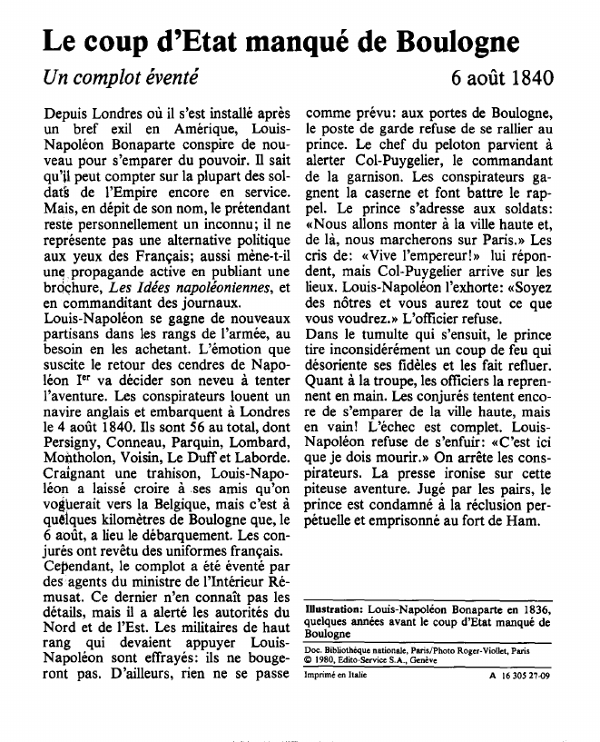 Prévisualisation du document Le coup d'Etat manqué de BoulogneUn complot éventé.