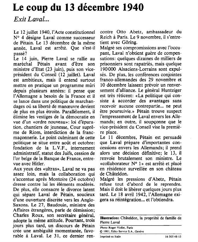Prévisualisation du document Le coup du 13 décembre 1940Exit Laval.
